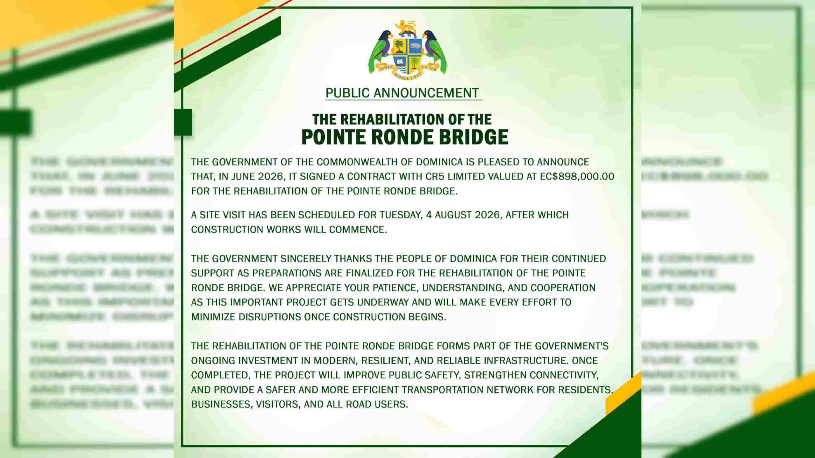 EC$898,000 Contract Signed for Pointe Ronde Bridge
