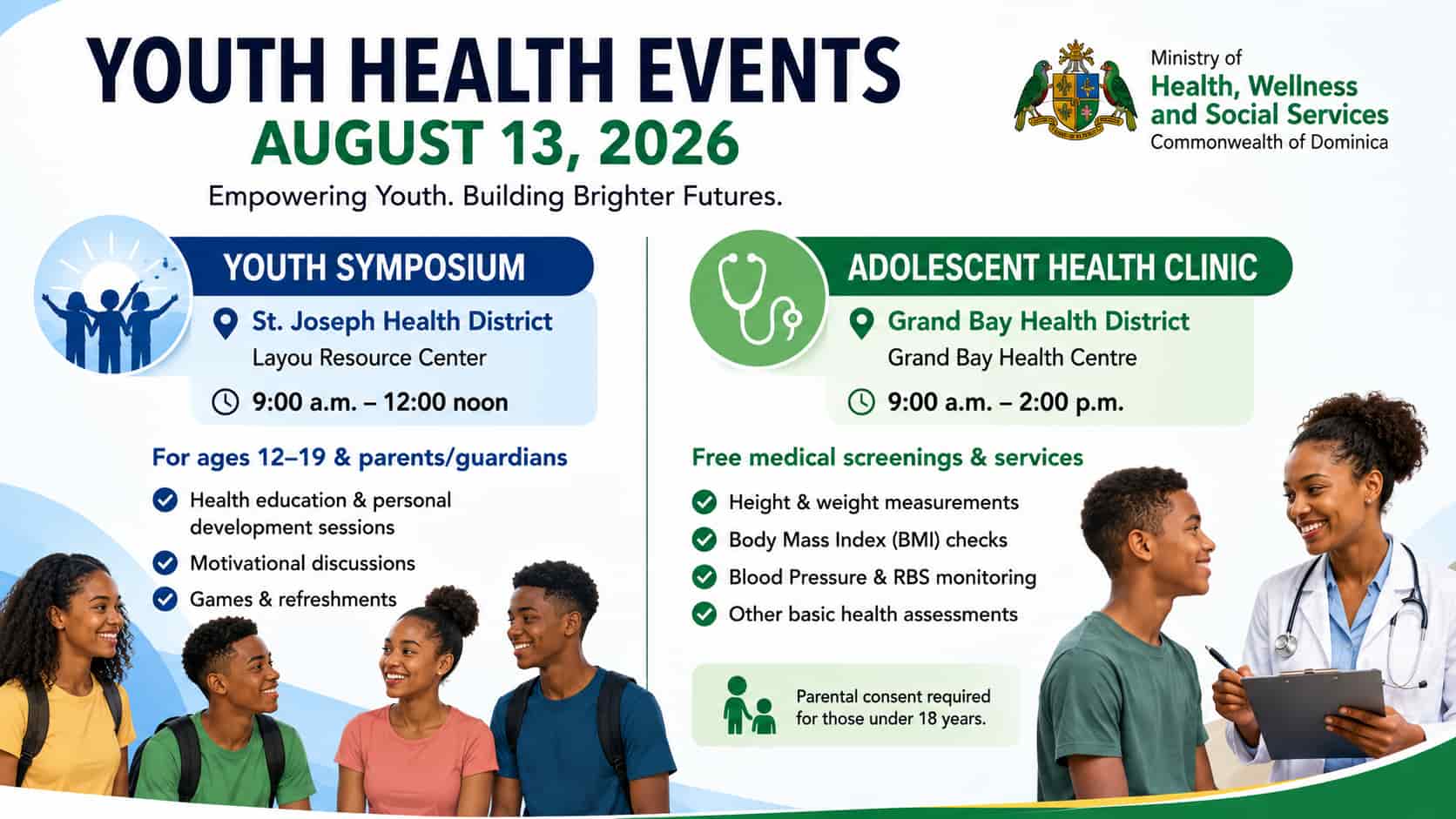Dominica to host youth health events in two districts