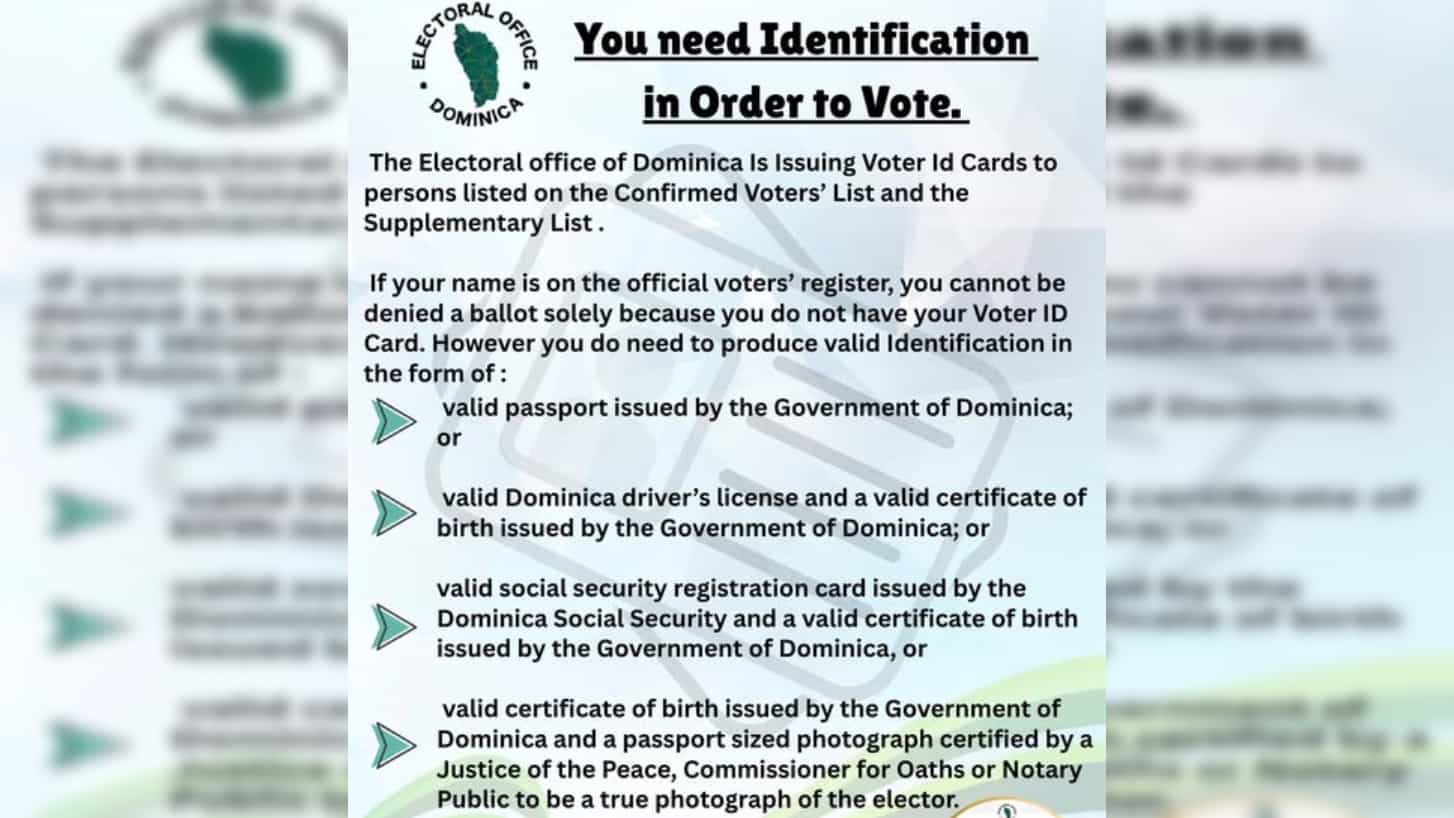 Dominica Electoral Office clarifies Voter ID Requirements