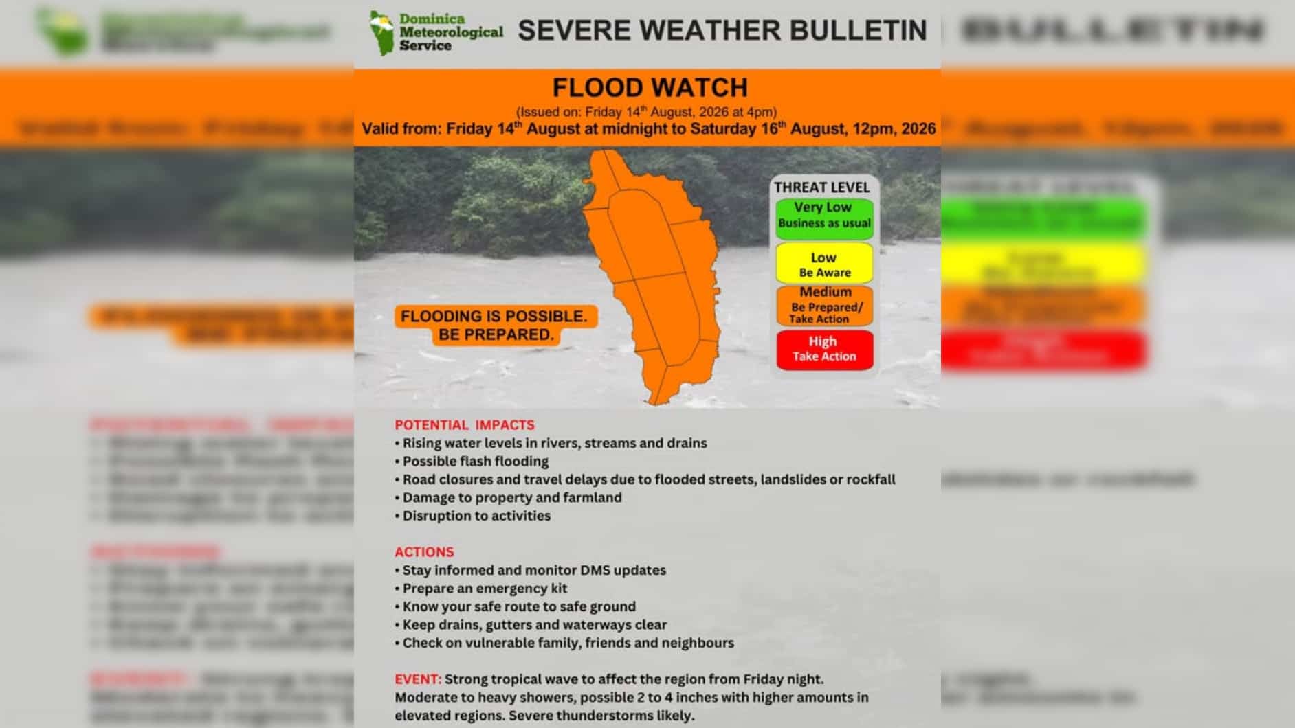 Dominica under flood and high surf alerts