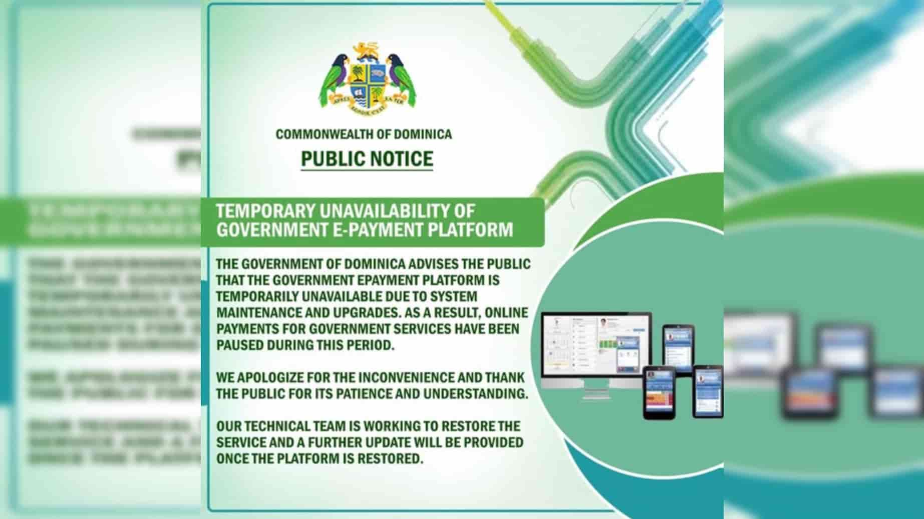 Dominica E-Payment Platform Temporarily Unavailable